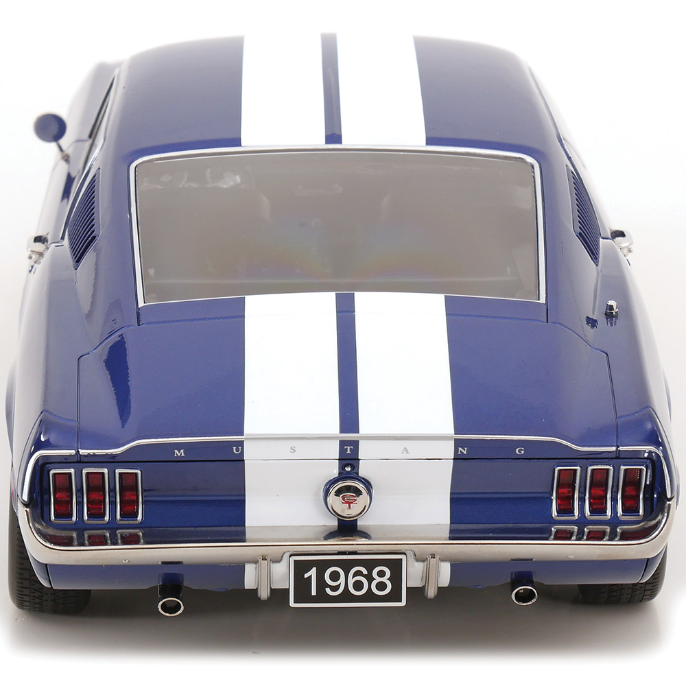 1968 Ford Mustang GT Fastback Blue/white Diecast Model Car