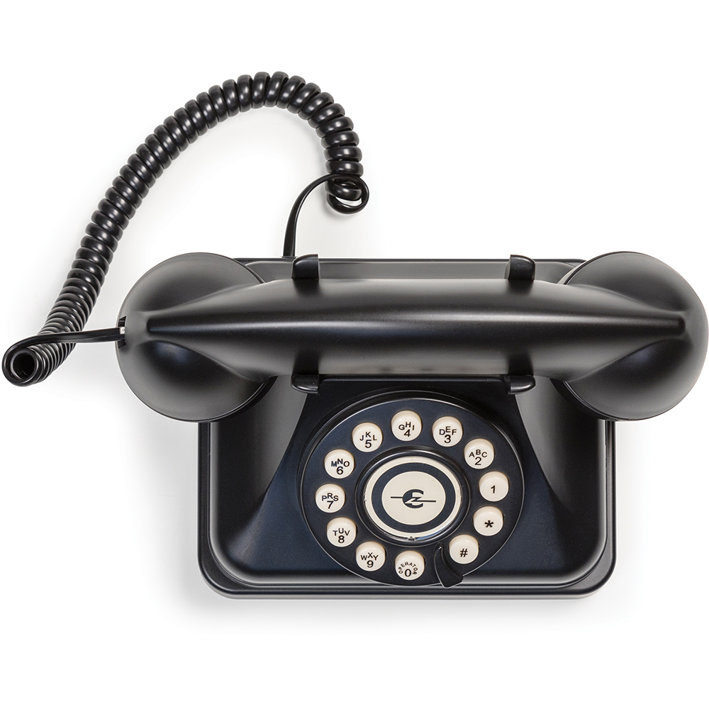 レトロ　黒色スチール製公衆電話台　奥行37× 横幅40× 高さ80　重さ19kg Classic Kettle Desk Phone Black by Crosley | Fairfield Collectibles