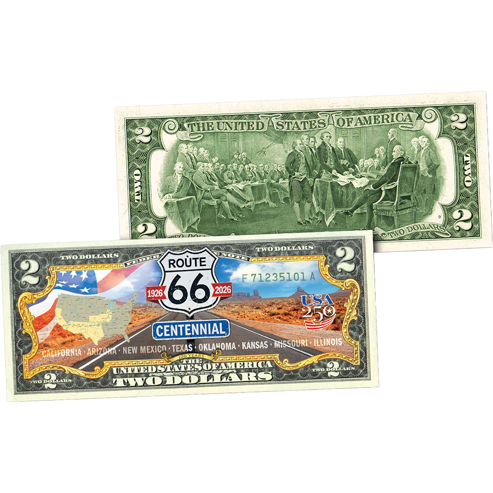 Route 66 100 Anniversary Legal Tender $2 Bill | Merrick Mint