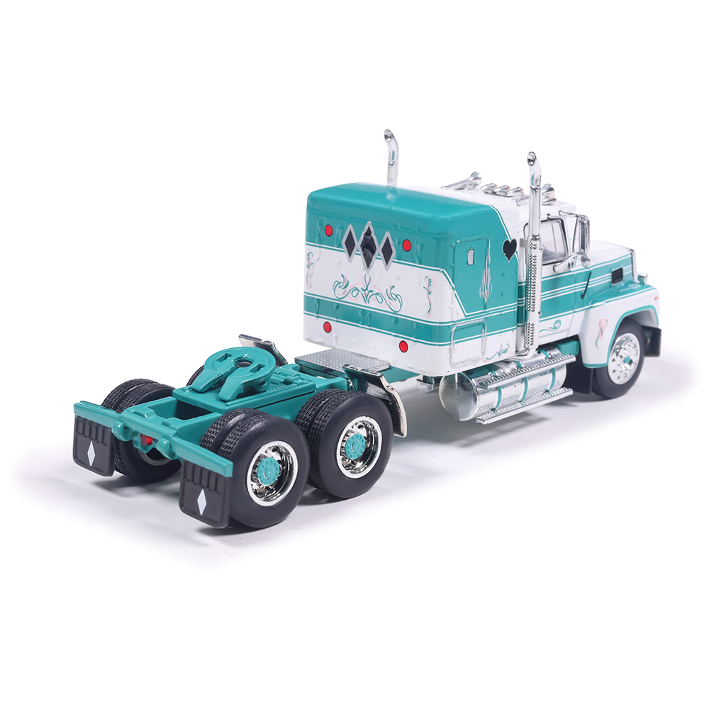1978 Ford LTL-9000 Caribbean Turquoise & White with Vintage Trailer