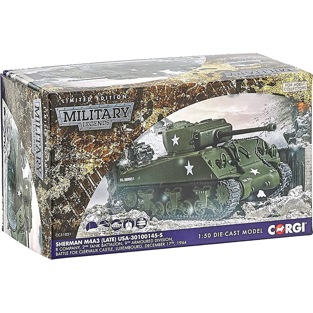 Corgi Sherman M4A3 シャーマン戦車ダイキャストモデル　1/50 M4A3 Sherman 1/50 Die Cast Model by Corgi | Fairfield Collectibles