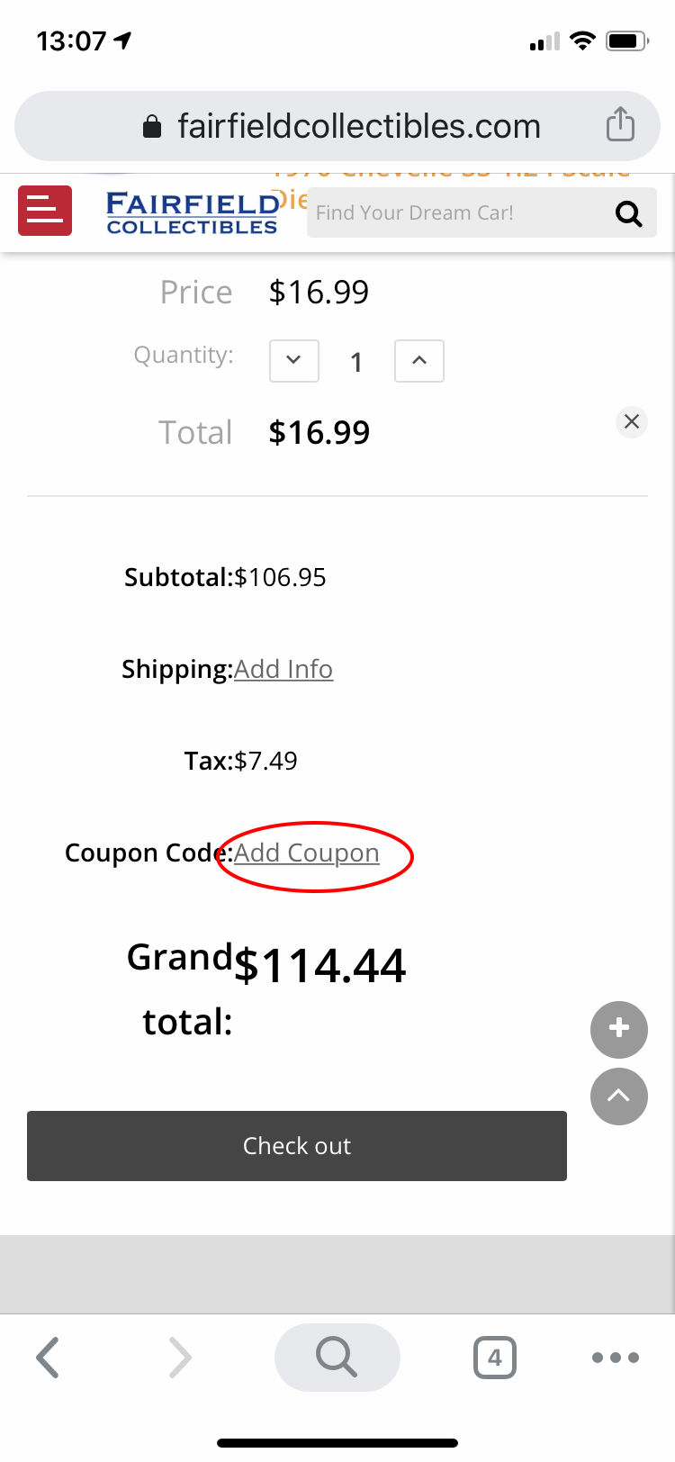 image showing mobile add coupon link