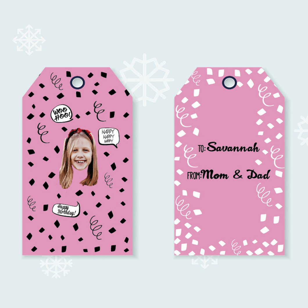 Pink Birthday Confetti Gift Tags