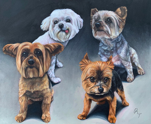 16" x 20" Custom Pet Painting- 4 Pets, No Background