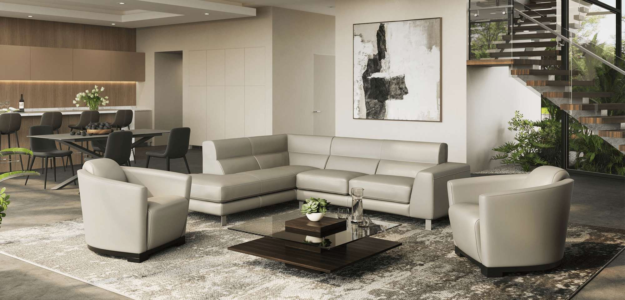 Lucano Sectional in Dove Grey Leather