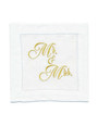 Embroidered Linen Cocktail with Hemstitch - "Mr. & Mrs." (Gold) - 5.75" x 5.75" - 4 Units per Pack