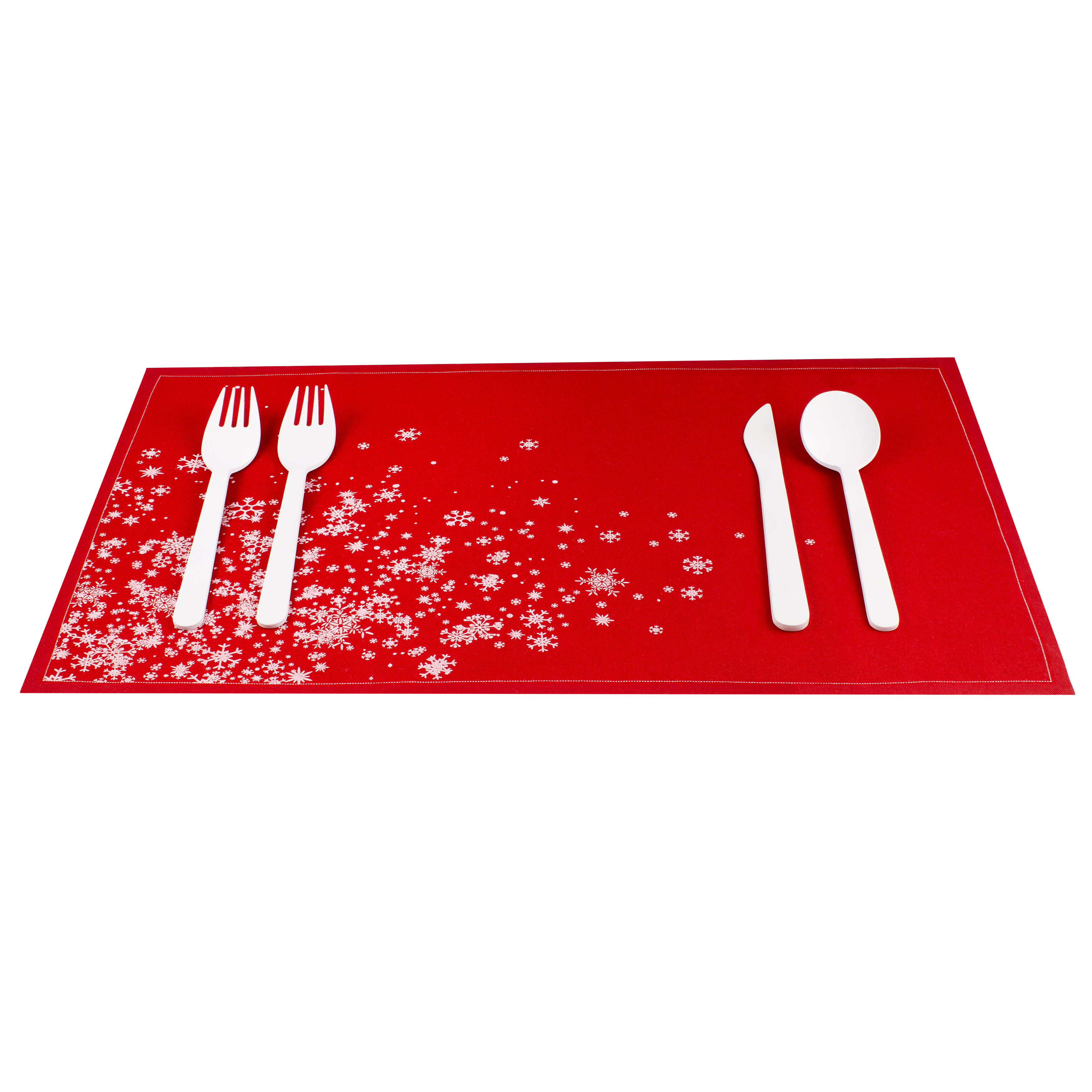 Red Snowflake Cascade Placemat - 100% Organic Cotton (200 GSM) - 18.9" x 12.6" - 120 Units per Case - 12 Units per Pack