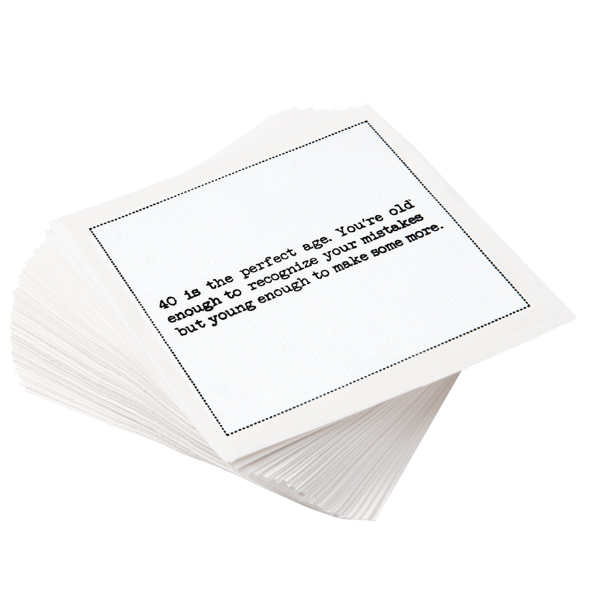 White Cotton Cocktail with 40th Birthday Quotes - 4.5" x 4.5" - 50 Units