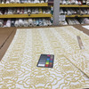 Golden Yellow Lattice Scroll on White Damask Upholstery / Drapery Fabric 54"W