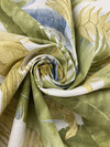 Tropical Palm Leaf Linen Curtain Fabric | Green, Blue, White