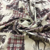 Deer Patchwork Fabric in Brown / Dark Red / Off-White | Heavyweight Upholstery | 54" Wide | By the Yard | Regal "Crocket" in Crimson