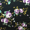 Roses in Purple on Black | Knit Apparel Fabric | Two-way Stretch | 59" W | BTY