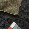 Stylized Leaves with Stripes in Navy Blue and Yellow | Upholstery Fabric | 62 W