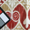 Ikat Scrollwork in Red, Beige, and White | Outdoor Upholstery Fabric | 54 Wide