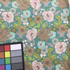 teal beige floral print mesh fabric