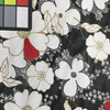 Red & White Floral on Black Mesh Fabric