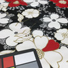 Red & White Floral on Black Mesh Fabric