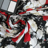 Red & White Floral on Black Mesh Fabric