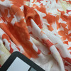 Orange & Tan Floral on White Linen Curtain & light Upholstery Fabric