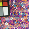 Purple Shadow Stripe floral silky print | pink, orange, white and teal flowers | 45 " wide | 100% polyester Fabric