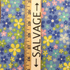 100% Cotton Quilting Fabric | Groovy Flowers in Blue Yellow Green | 44" Wide | By The Yard