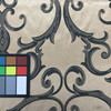Scrollwork Black and Tan | Upholstery / Drapery Fabric | Poly Satin | 54" Wide | By the Yard