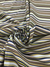 Mini Stripe in Chocolate, Teal, Olive and Sly Blue  on Natural | Screen Print Home Decor Fabric | Drapery |  By The Yard | 54 inch Wide