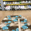 Roses and Lace Jersey Mesh Knit Fabric |  Teal Blue on Brown and Tan | Fashion Fabric | 45 Inch Wide | By The Yard