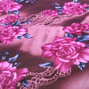 Magenta Roses and Lace Polyester Sheer Mesh Fabric | Jersey Knit Stretch Fabric | Clothing and Apparel | By The Yard | 45 inch Wide
