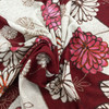 Line Drawn Floral Dahlias in Brick Red and Tan | Jersey Knit Stretch Fabric | Clothing and Apparel | By The Yard | 60 Inch Wide