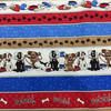 Fetch Dogs Border Print in Blue / Red / Brown | Quilting Fabric | 100% Cotton | 44 wide | By the Yard