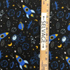 Space Travelers in Black / Blue / Yellow | Juvenile Flannel Fabric | 44 Wide | 100% Cotton | By The Yard