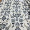Grand Palace in Indigo |  Upholstery & Heavy Curtain Fabric | Jacquard Floral in Blue / Cream / Taupe | 54 wide | By The Yard