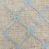 Embroidered Ogee in Grey and Spa Blue on Natural Brown Slub Weave | Drapery / Upholstery / Slipcover Fabric | Linen Blend | 54" Wide | By the Yard