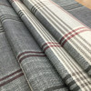 Plaid in Grey, Off White and Red |  Woven Textured | Finished Blackout Curtain Lining | Drapery Fabric | 54" Wide | By the Yard