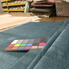 Teal with Grey Dashes | Low-pile Chenille Microfiber Fabric  | Rubber-backed Heavy Duty Upholstery | 54" Wide | By the Yard