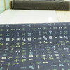 2.75 Yard Piece of Navy Blue Teal Green Embroidered Symbols Upholstery Fabric By The Yard 54"W