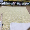 Greek Key Cut Velvet Fabric in Mustard Yellow | Heavyweight Upholstery | 54" Wide | By the Yard | Amaze in Dijon