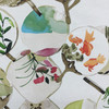 Chinoiserie Botanical Fans Felt-Backed Fabric | Off White / Red / Green / Pink | Upholstery / Drapery | 54" Wide | By the Yard |  Mia in Multi