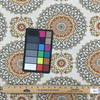 Decorative Medallion Jacquard Fabric | Orange / Grey / Gold / Off White | Heavyweight Upholstery | 54" Wide | By the Yard | Brianne in Marmalade
