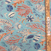 Sea Shells and Coral in Blue / Orange / Red | OUTDOOR Home Decor Fabric | Upholstery | 54" Wide | By the Yard | Dena Design "Sun Dream" Reef