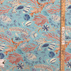 Sea Shells and Coral in Blue / Orange / Red | OUTDOOR Home Decor Fabric | Upholstery | 54" Wide | By the Yard | Dena Design "Sun Dream" Reef