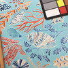 Sea Shells and Coral in Blue / Orange / Red | OUTDOOR Home Decor Fabric | Upholstery | 54" Wide | By the Yard | Dena Design "Sun Dream" Reef