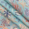 Sea Shells and Coral in Blue / Orange / Red | OUTDOOR Home Decor Fabric | Upholstery | 54" Wide | By the Yard | Dena Design "Sun Dream" Reef
