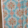 Medallion Design Fabric in Sky Blue / Orange / White | Home Decor / Drapery | Linen Like | 54" Wide | By the Yard | Mirage Medallion in Capri