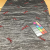 Crinkle Taffeta Fabric with Dragonfly Embroidery in Red on Dark Grey  | Drapery / Upholstery / Apparel | Polyester | 58 Wide | By the Yard