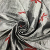 Crinkle Taffeta Fabric with Dragonfly Embroidery in Red on Dark Grey  | Drapery / Upholstery / Apparel | Polyester | 58 Wide | By the Yard