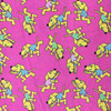Tossed Yellow Dog on Bubble Gum Pink Novelty Woven Print Fabric | Easy Care Scrub Weight | Poly Cotton Blend | 60 inch Wide | By The Yard