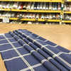 Windowpane Plaid Fabric in Navy Blue / Off-White / Black  | Upholstery / Slipcovers / Drapery | 54" Wide | By the Yard | Boone in Cobalt