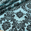Flocked Damask Taffetta Aqua Blue/Black | Very Lightweight Taffeta Fabric | Home Decor Fabric | 58" Wide